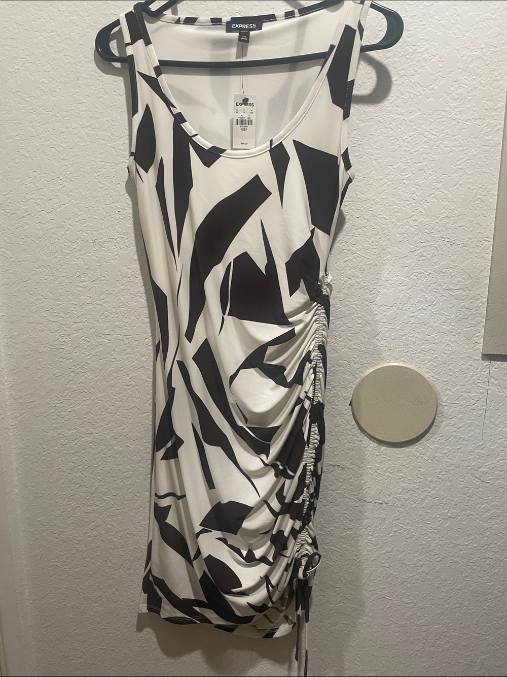 Express Black & White Abstract Ruched Tank Mini Dress